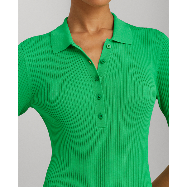 Rib-Knit Polo Sweater Dress