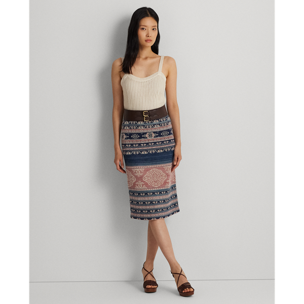 Multi Geo-Motif Linen-Cotton Pencil Skirt Lauren Petite 1