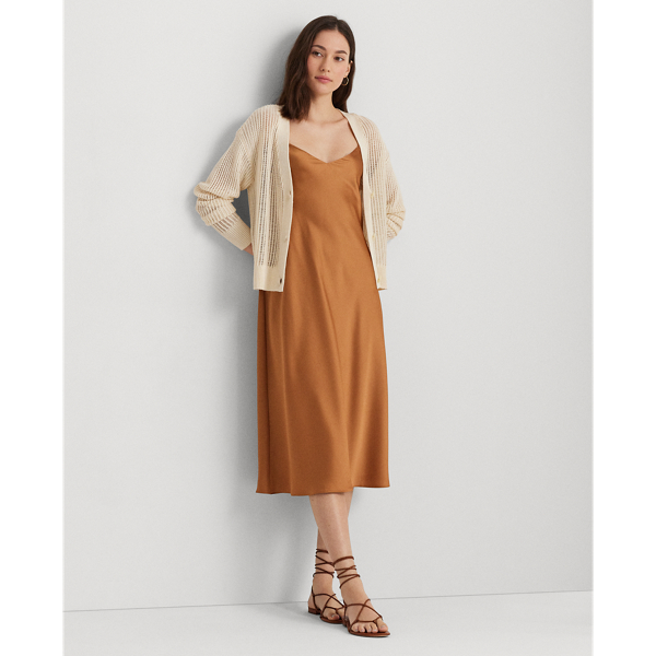 Mascarpone Cream Linen-Blend Rib-Knit Cropped Cardigan Lauren Petite 4