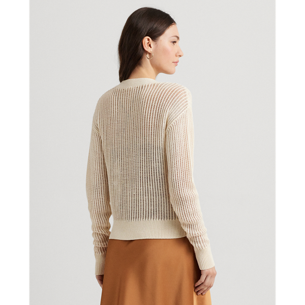 Mascarpone Cream Linen-Blend Rib-Knit Cropped Cardigan Lauren Petite 5