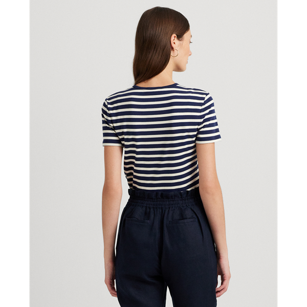 Refined Navy/Cream Striped Stretch Cotton Crewneck Tee Lauren Petite 5