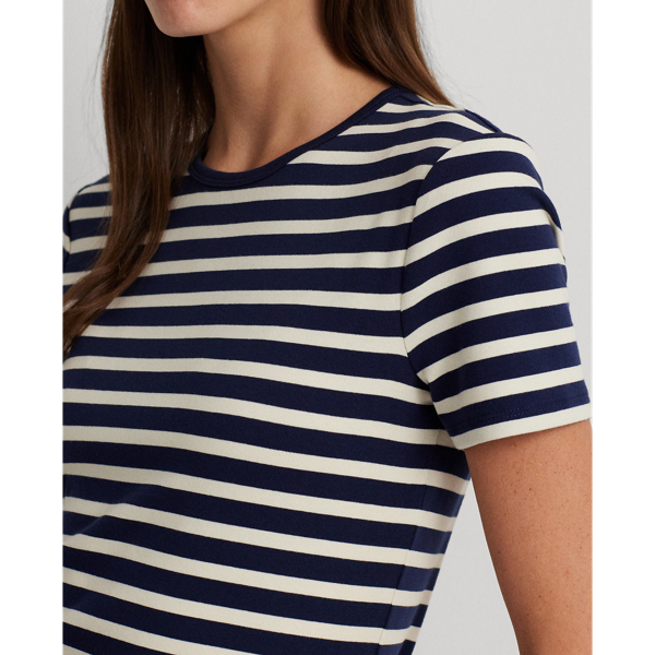 Refined Navy/Cream Striped Stretch Cotton Crewneck Tee Lauren Petite 6