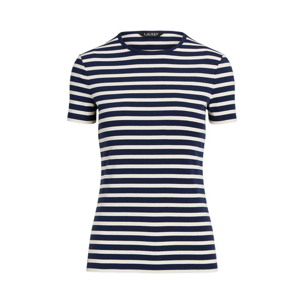 Refined Navy/Cream Striped Stretch Cotton Crewneck Tee Lauren Petite 2