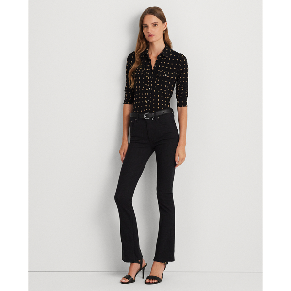 Black/Tan Geo-Print Stretch Jersey Shirt Lauren Petite 4
