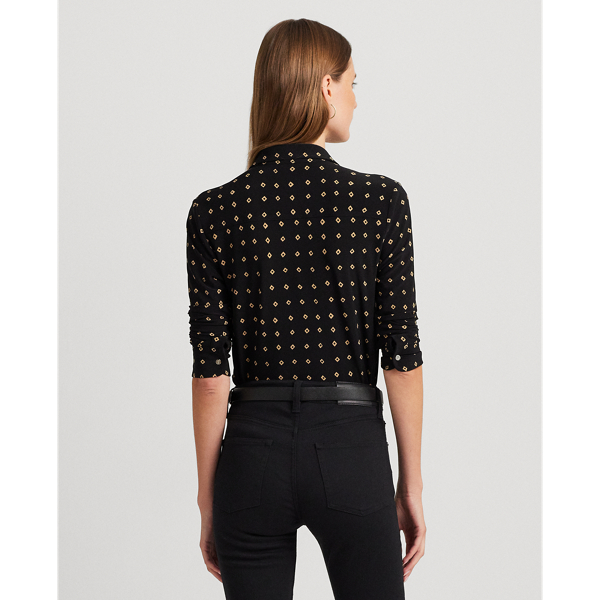 Black/Tan Geo-Print Stretch Jersey Shirt Lauren Petite 5