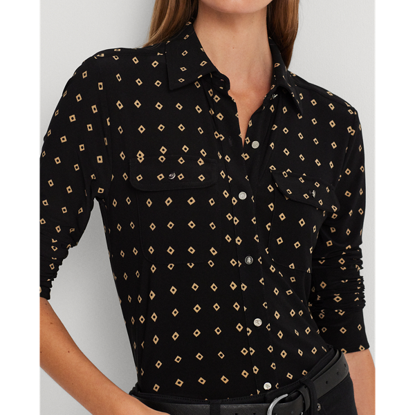 Black/Tan Geo-Print Stretch Jersey Shirt Lauren Petite 6