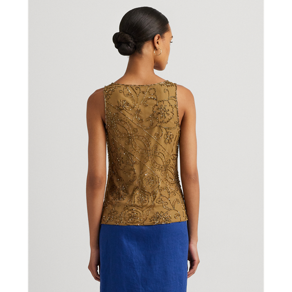 Burnished Tan Beaded Mesh Sleeveless Blouse Lauren Petite 5
