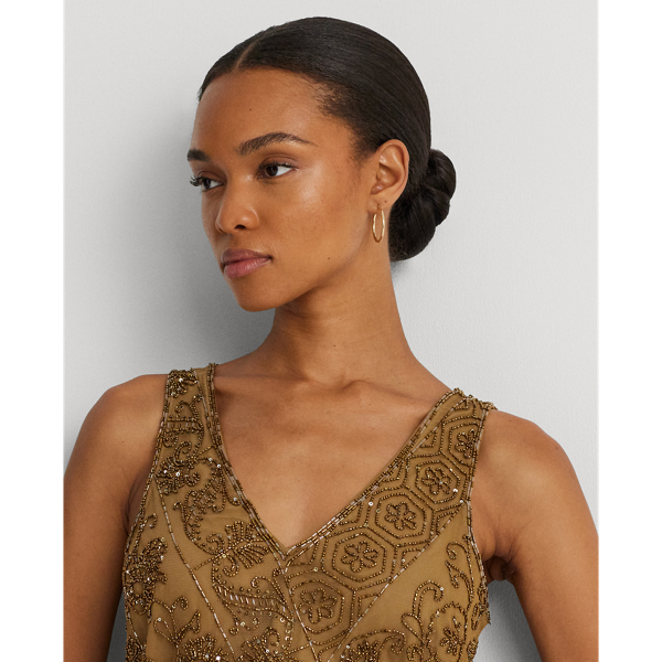 Burnished Tan Beaded Mesh Sleeveless Blouse Lauren Petite 6