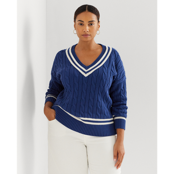 Indigo Sail/Cream Cable-Knit Cricket Sweater Lauren Woman 1