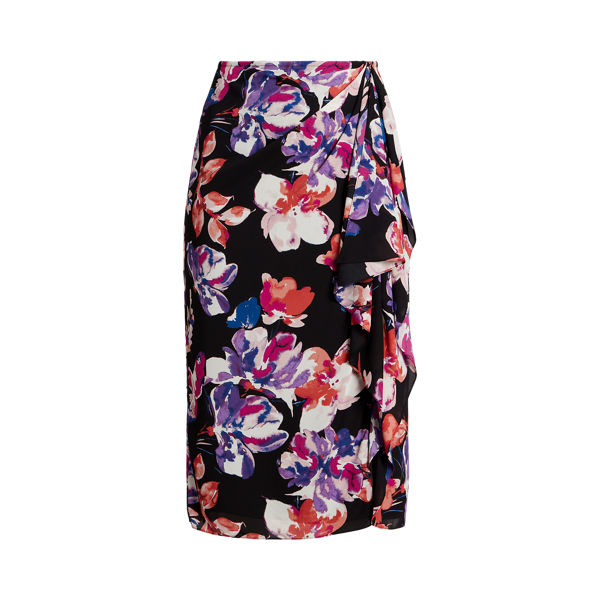 Jupe mi-longue fleurie en georgette Lauren Woman en 1