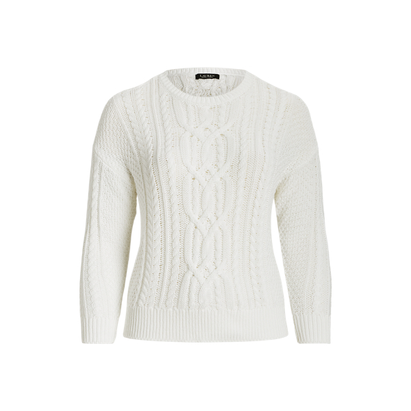 Cable-Knit Cotton Crewneck Sweater Lauren Woman 1