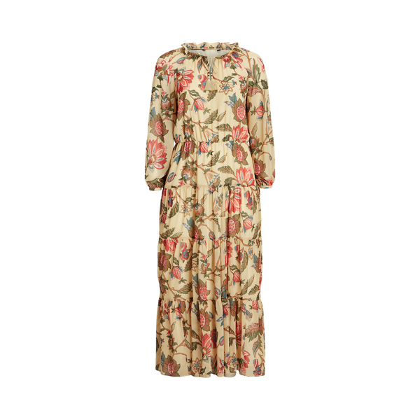 Robe gitane fleurie georgette froiss&eacute;e Lauren Woman en 1