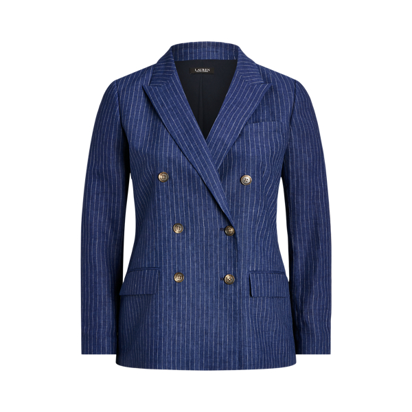 Pinstripe Double-Breasted Linen Blazer Lauren Woman 1