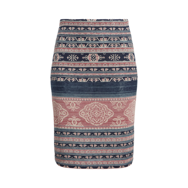 Geo-Motif Linen-Cotton Pencil Skirt Lauren Woman 1