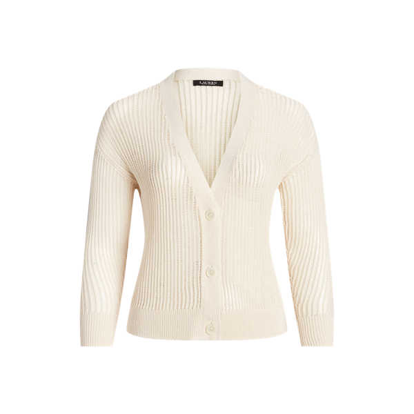 Linen-Blend Rib-Knit Cropped Cardigan Lauren Woman 1