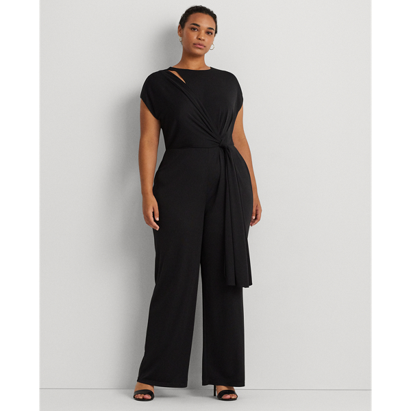 Black Tie-Front Jersey Wide-Leg Jumpsuit Lauren Woman 1