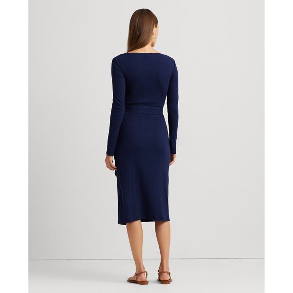Refined Navy Belted Rib-Knit Dress Lauren 5