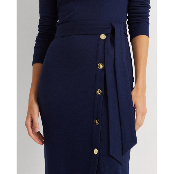 Refined Navy Belted Rib-Knit Dress Lauren 6
