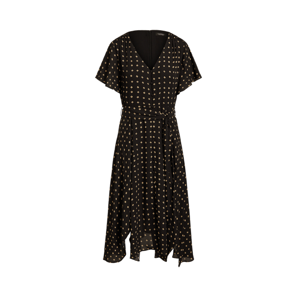 Geo-Print Crepe Flutter-Sleeve Dress Lauren 1