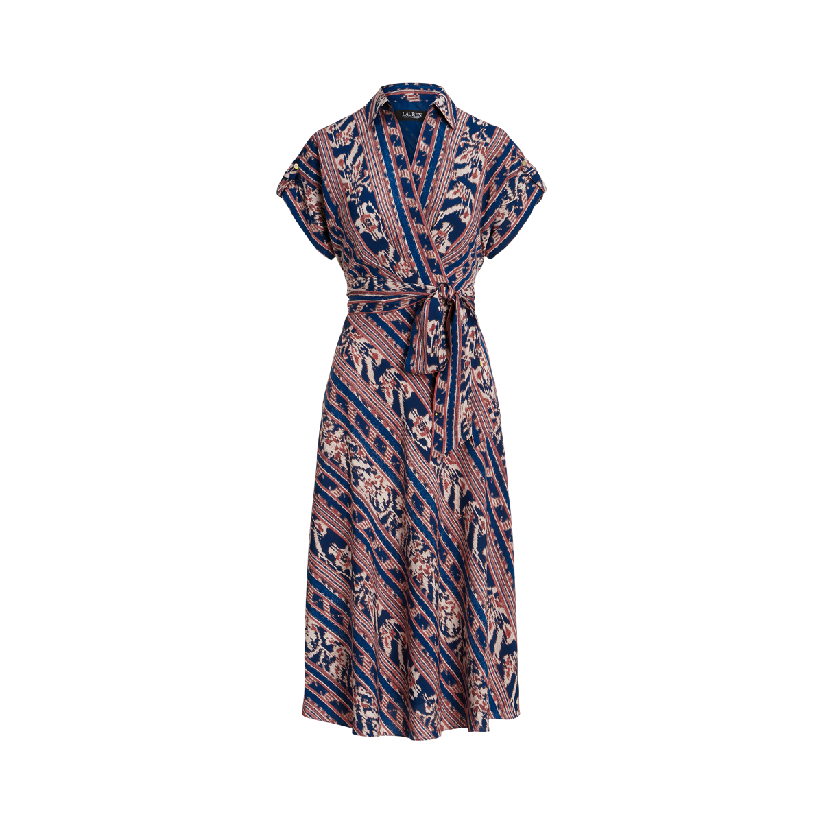 Geo-Stripe Belted Crepe Dress