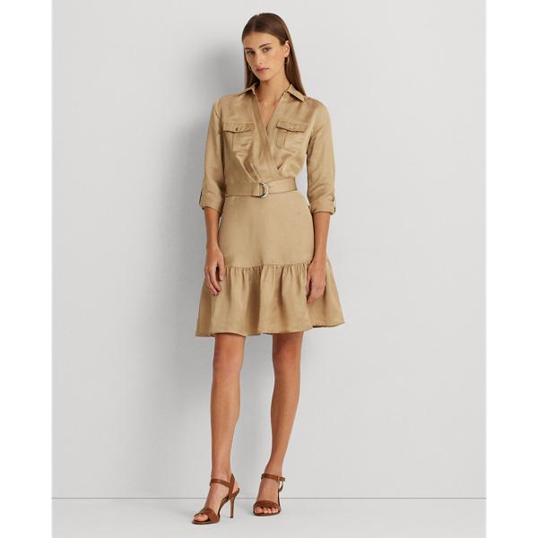 Birch Tan Belted Satin Shantung Shirtdress Lauren Petite 1