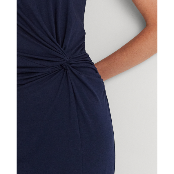 Refined Navy Twist-Front Jersey Sleeveless Dress Lauren Petite 6