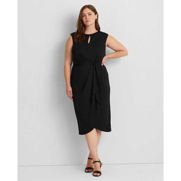 Black Stretch Jersey Tie-Front Dress Lauren Woman 1