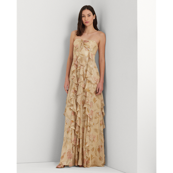 Floral Metallic Chiffon Strapless Gown for Women | Ralph