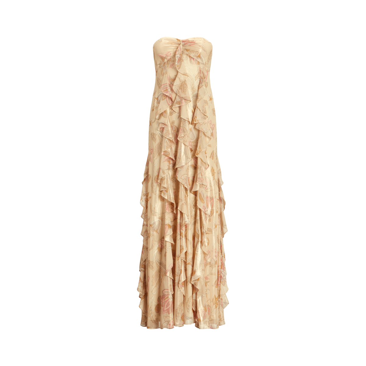 Floral Metallic Chiffon Strapless Gown Floral Metallic Chiffon Strapless Gown