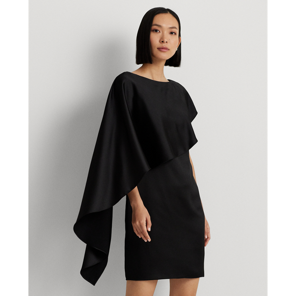 Black Satin Cape Cocktail Dress Lauren 4