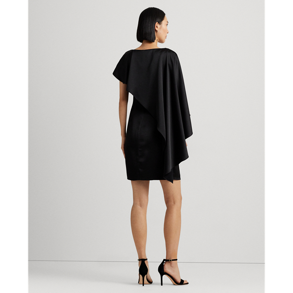 Black Satin Cape Cocktail Dress Lauren 5