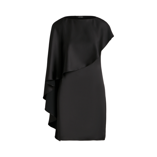 Black Satin Cape Cocktail Dress Lauren 2