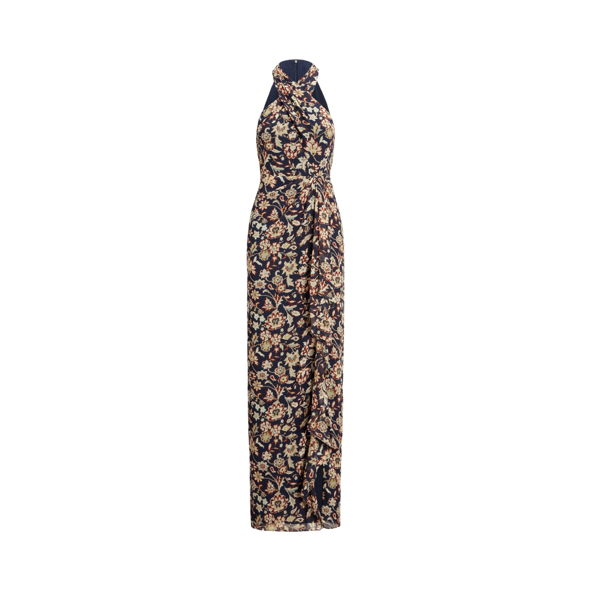 特価！Ralph Lauren Floral-Embroidery Mesh-Yoke レース ワンピ Floral Ruffle-Trim Georgette Halter Gown