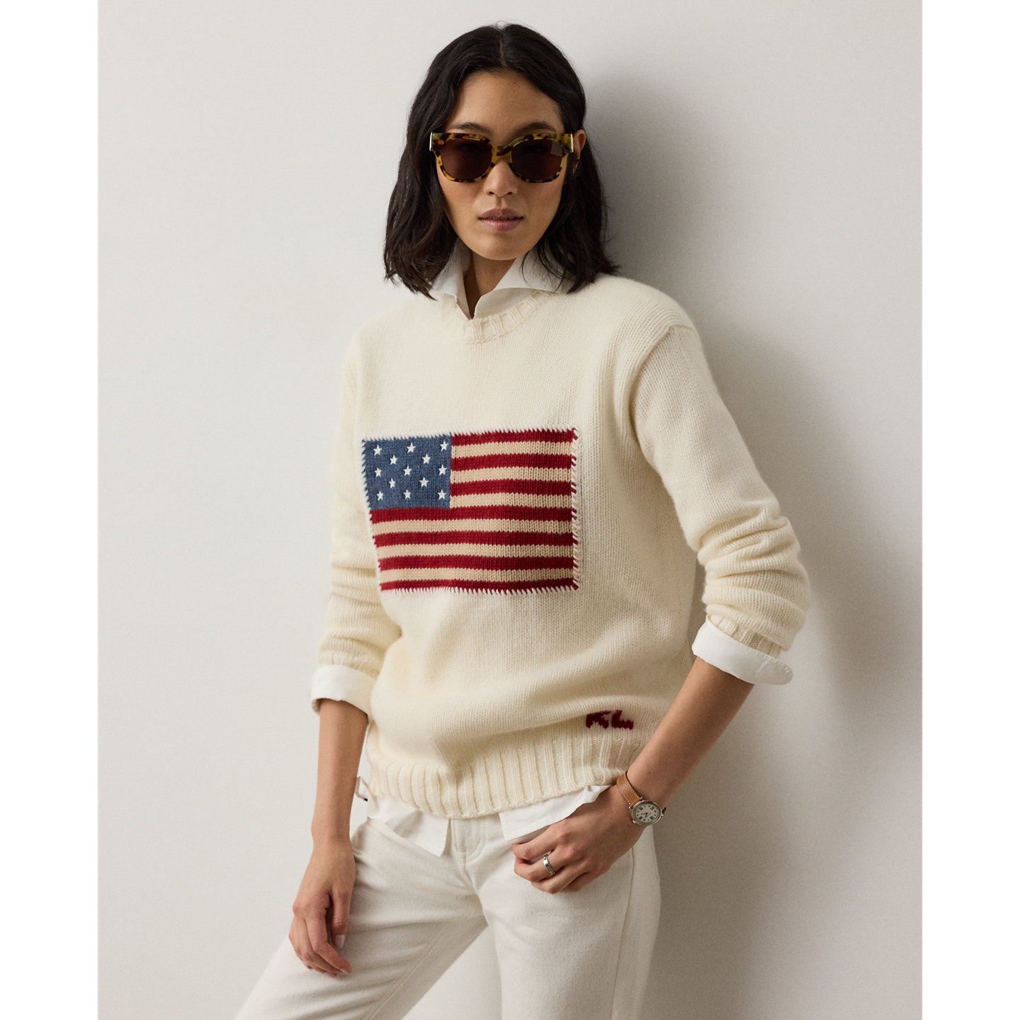 Женский свитер Ralph Lauren Flag Cashmere Crewneck, цвет: Кремовый — фото 4