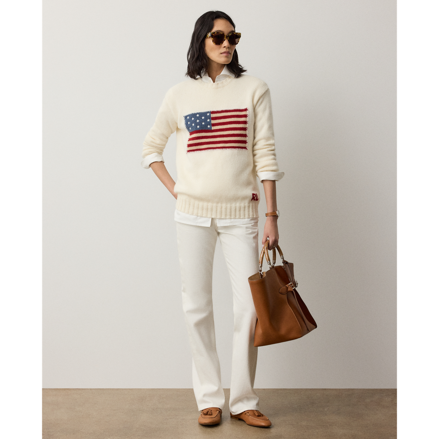 Женский свитер Ralph Lauren Flag Cashmere Crewneck, цвет: Кремовый — фото 1