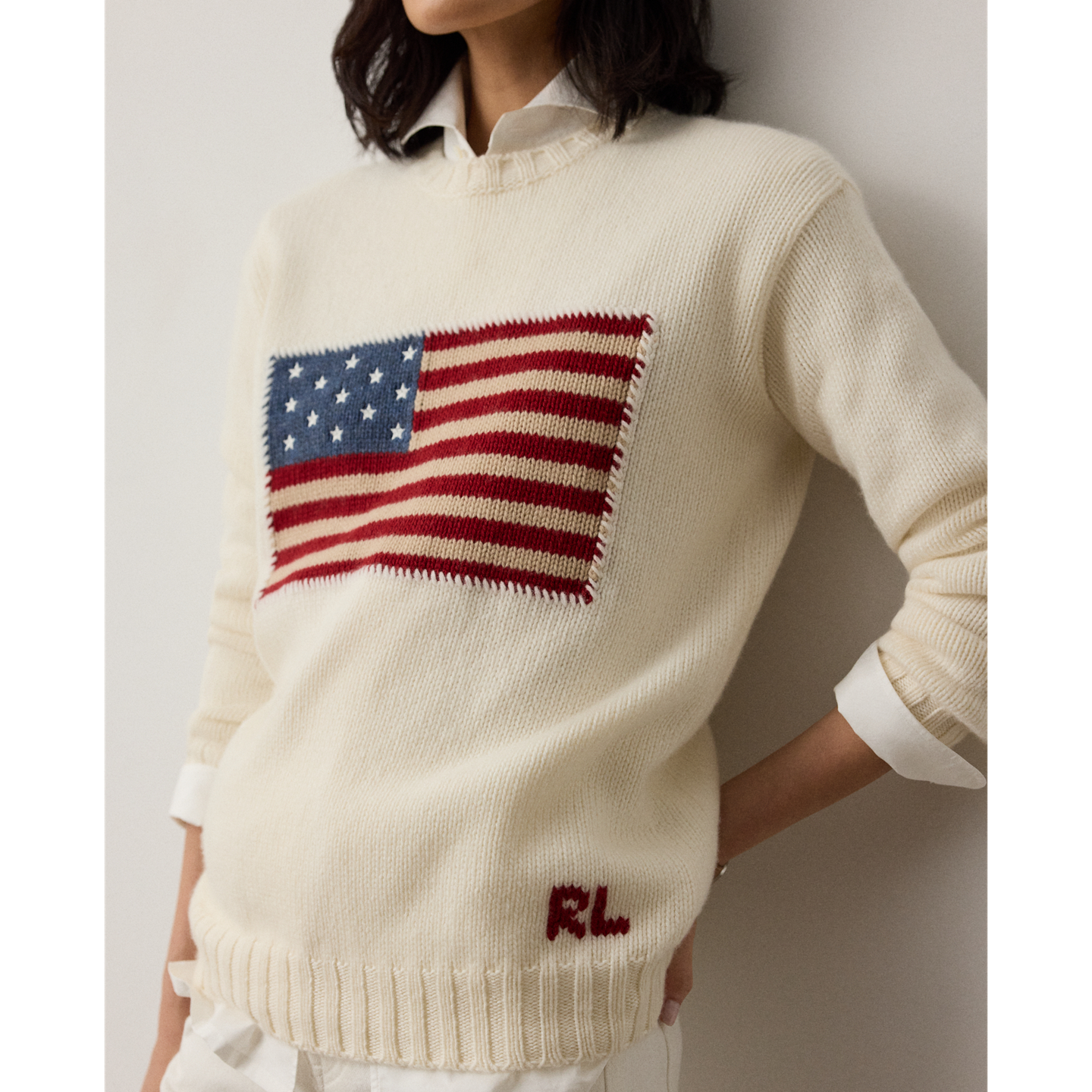 Женский свитер Ralph Lauren Flag Cashmere Crewneck, цвет: Кремовый — фото 3
