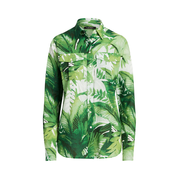 Palm Frond-Print Cotton Voile Shirt Lauren 1