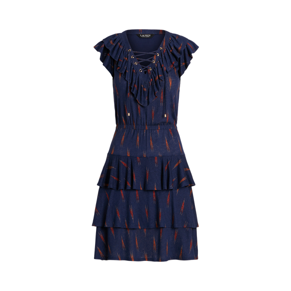 Jersey jurk met geo-print en ruches Lauren in 1
