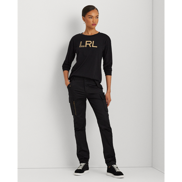 Black Logo Cotton-Blend-Jersey Long-Sleeve Tee Lauren 4