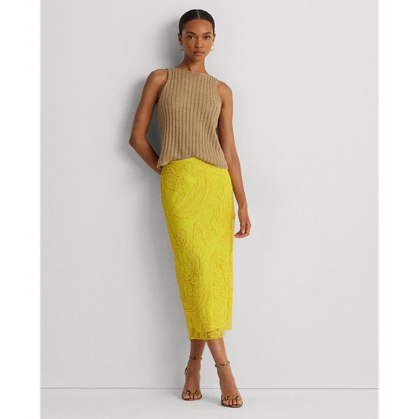 [Ralph Lauren]★Beaded Mesh Midi Skirt★Lemon Daffodil Beaded Mesh Midi Skirt