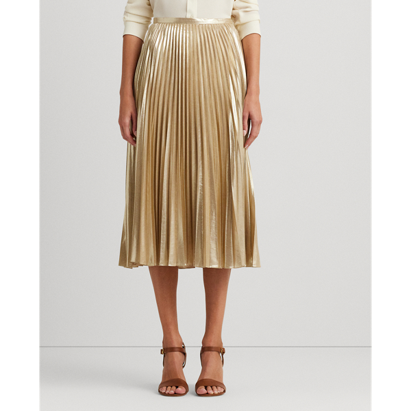 Explorer Sand/Light Gold Pleated Metallic Chiffon Skirt Lauren 4