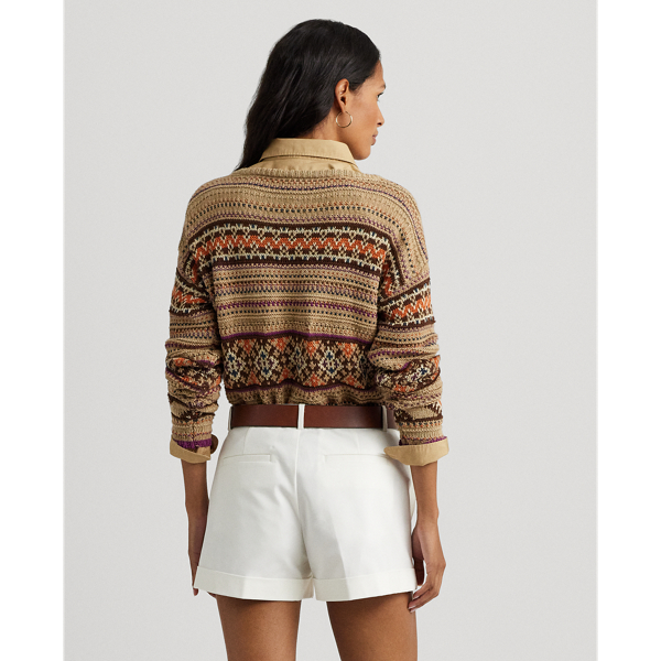 Classic Tan Geo-Motif Cotton-Linen Boatneck Jumper Lauren 5