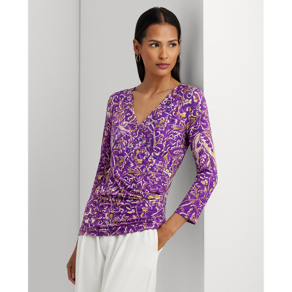 LAUREN Ralph Lauren Stretch Jersey Surplice Top Pink