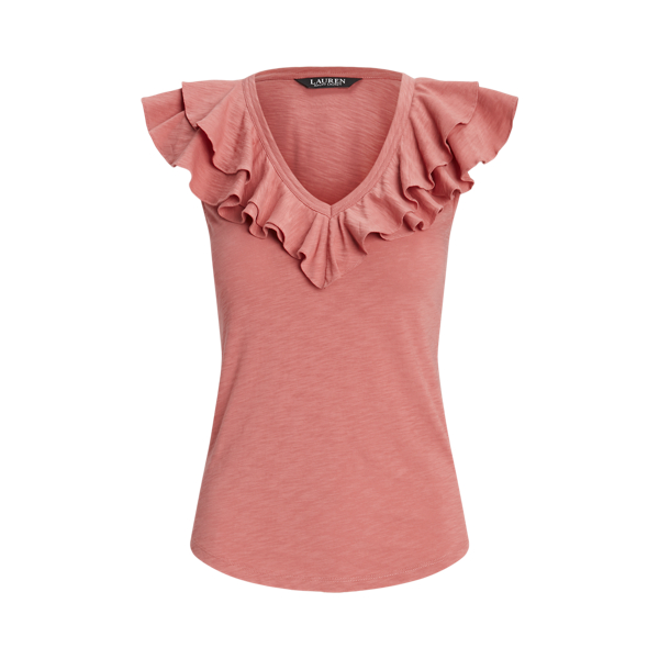 Ruffle-Trim Slub Jersey Sleeveless Tee Lauren 1