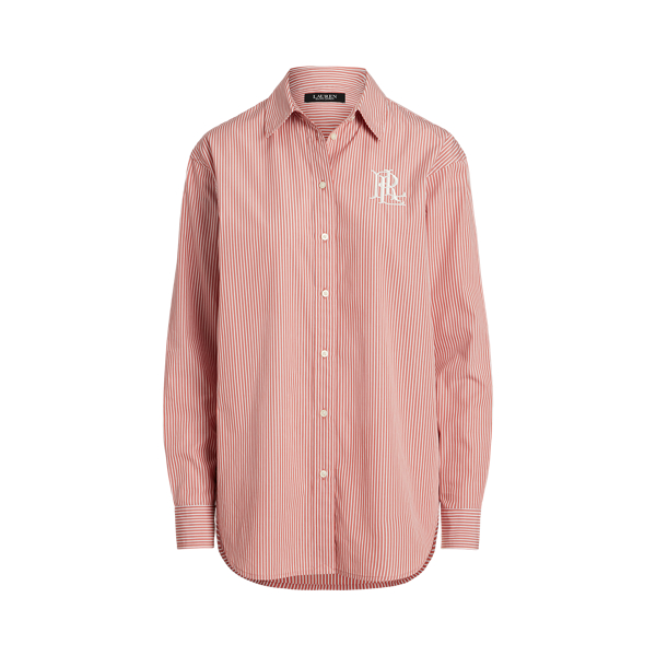 Camisa em tecido de algod&atilde;o &agrave;s riscas