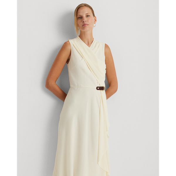 Mascarpone Cream Buckle-Trim Georgette Sleeveless Dress Lauren 4