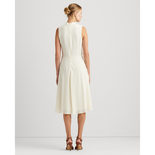 Mascarpone Cream Buckle-Trim Georgette Sleeveless Dress Lauren 5
