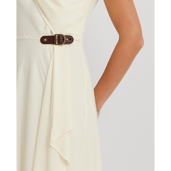 Mascarpone Cream Buckle-Trim Georgette Sleeveless Dress Lauren 6