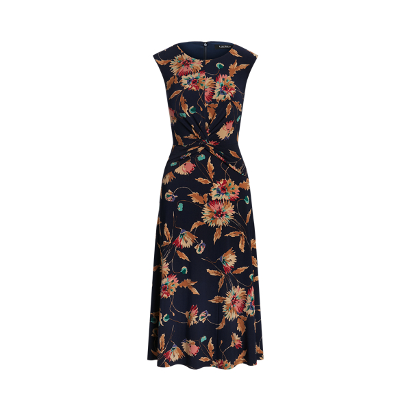 Floral Twist-Front Stretch Jersey Dress Lauren 1