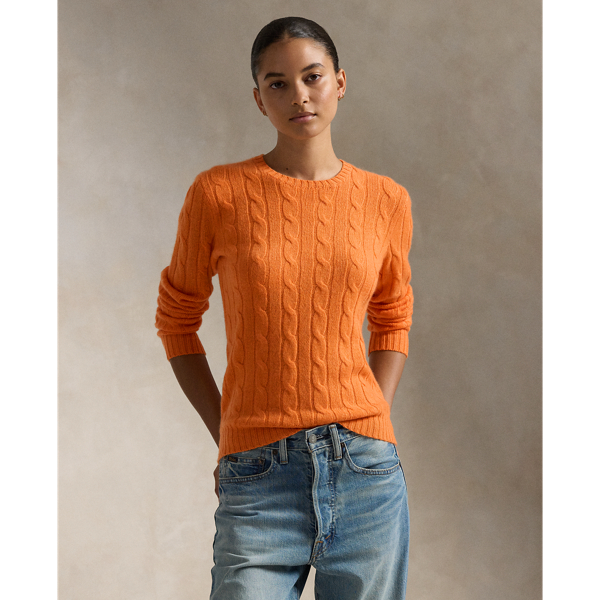 Kona Orange Cable-Knit Cashmere Sweater Polo Ralph Lauren 1